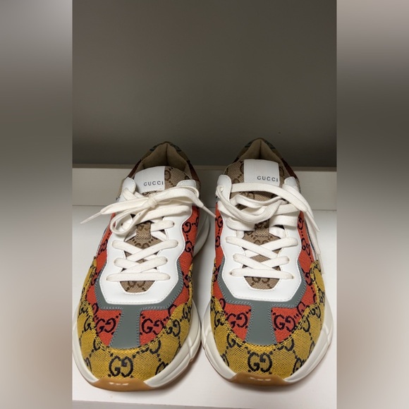 Gucci Multicolor GG Rhyton Sneakers Logo Canvas Size 6 - Picture 2 of 7